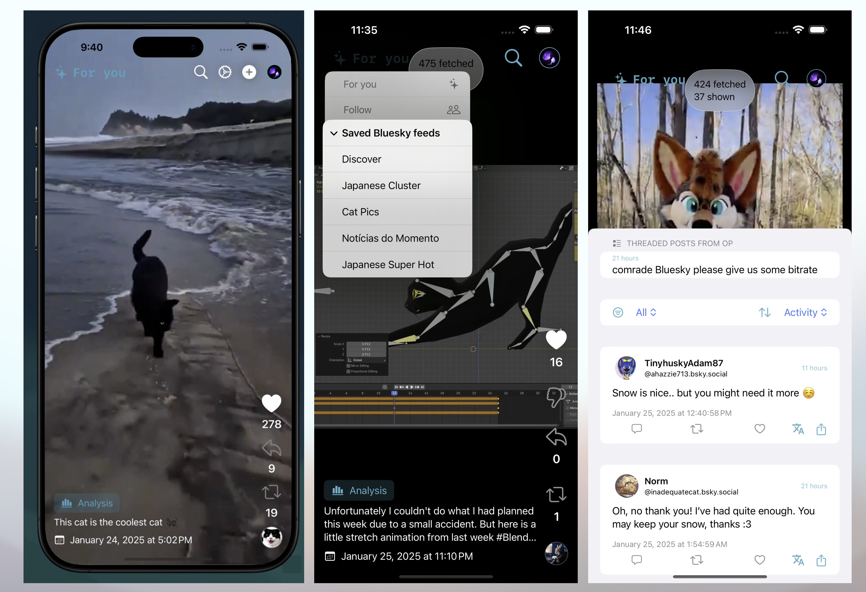App brevi video per bluesky - Colpisci una bobina video infinita, per te, segui, feed personalizzato media 2