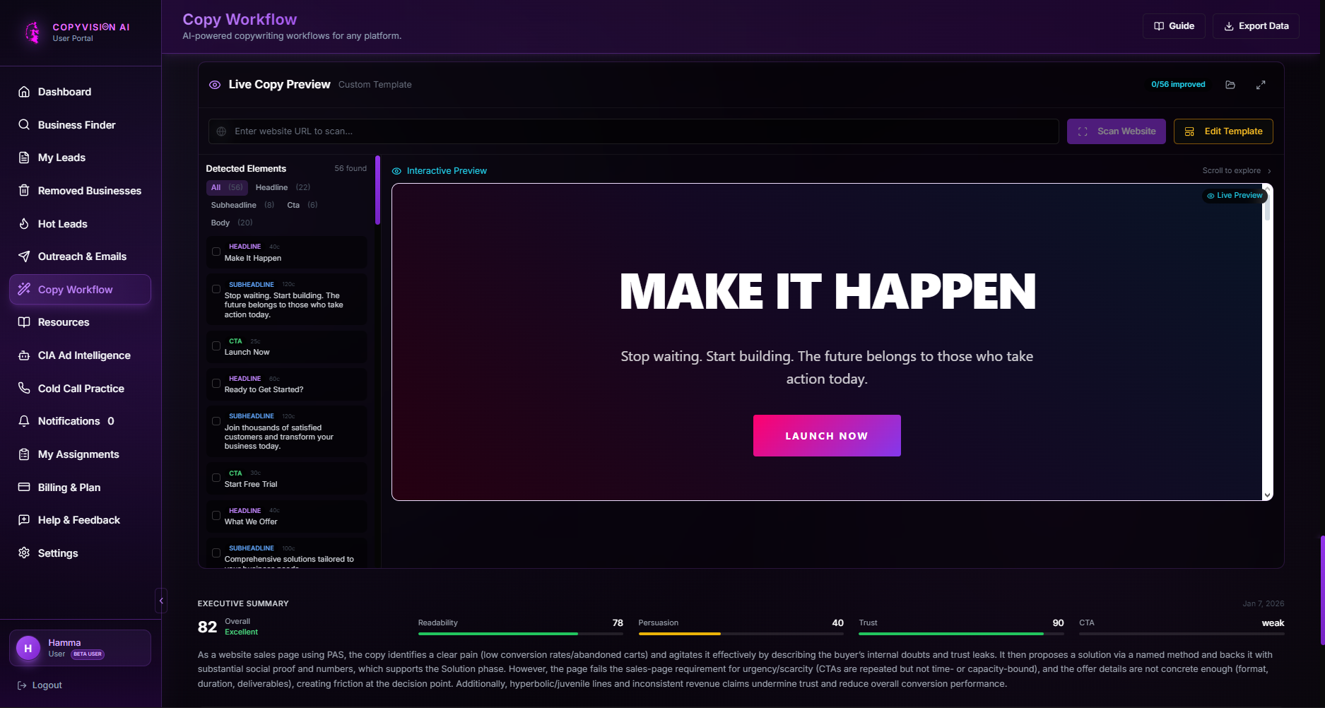 CopyVision | AI Copywriting Platform  - Screenshot 4 showing product features and functionality