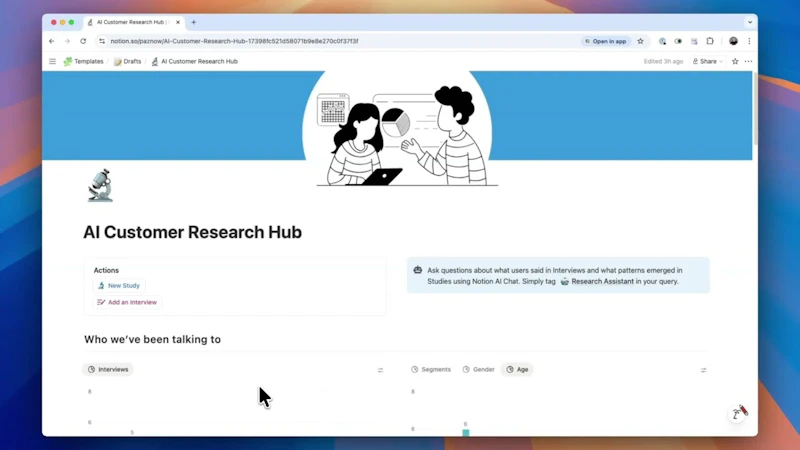 AI Customer Research Hub in Notion screenshot 1 (video preview)