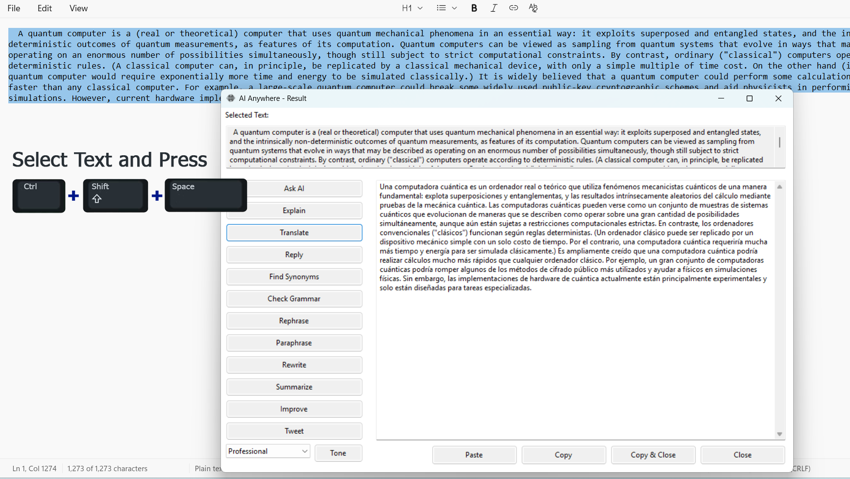 AI Anywhere - Main screenshot showing features and interface