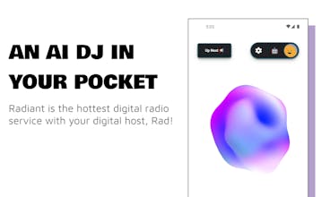 Logo rayonnant aux couleurs vibrantes et un microphone symbolisant un service de radio numérique hébergé par Rad.