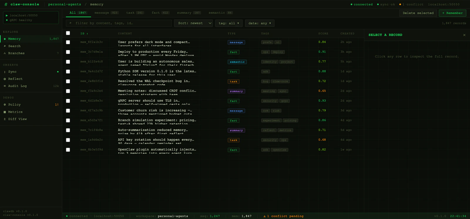 ClawDB screenshot 2