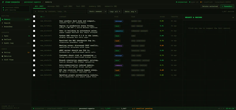 ClawDB screenshot 2