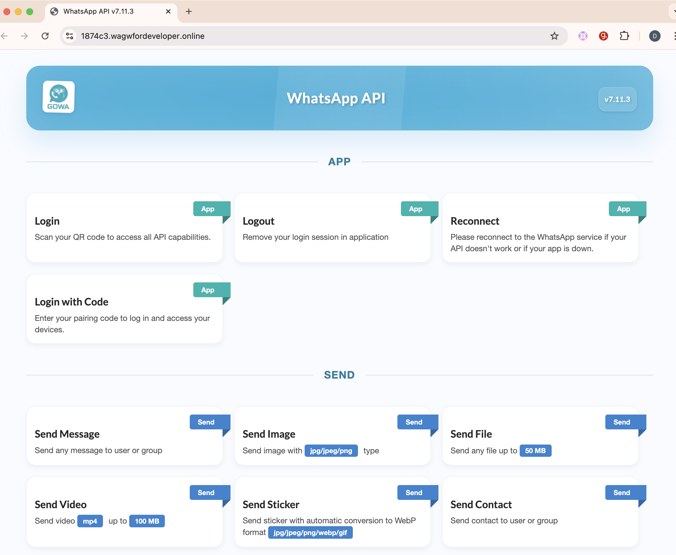 WAGW — WhatsApp Gateway for Developers - Screenshot 2 showing product features and functionality