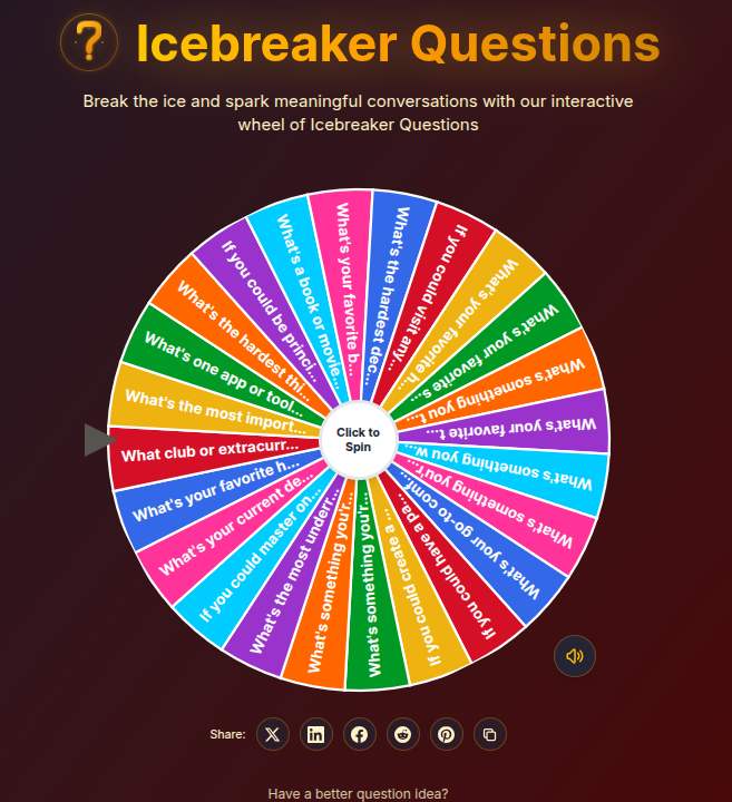 Icebreaker Questions  - Best Starters - Main product screenshot demonstrating key features and user interface