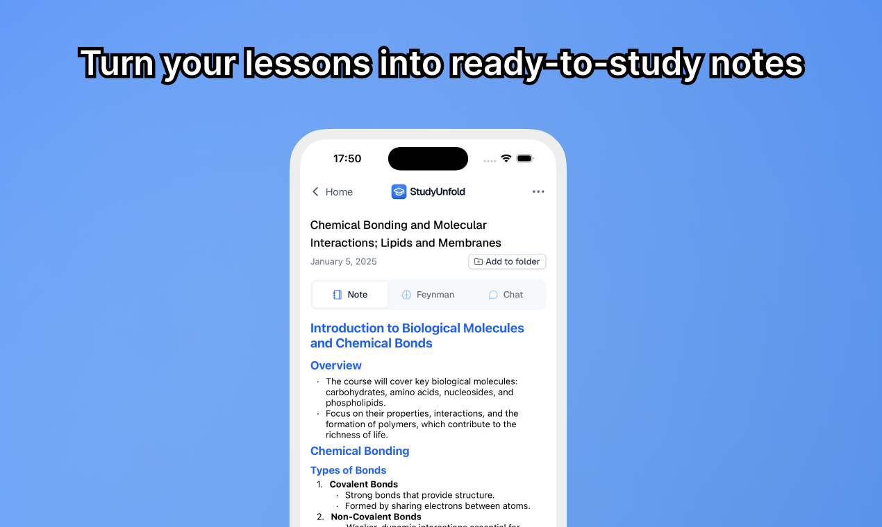 StudyUnfold - Generieren Sie Notizen, Karteikarten, Tests aus Ihrem Unterricht. Medien 1