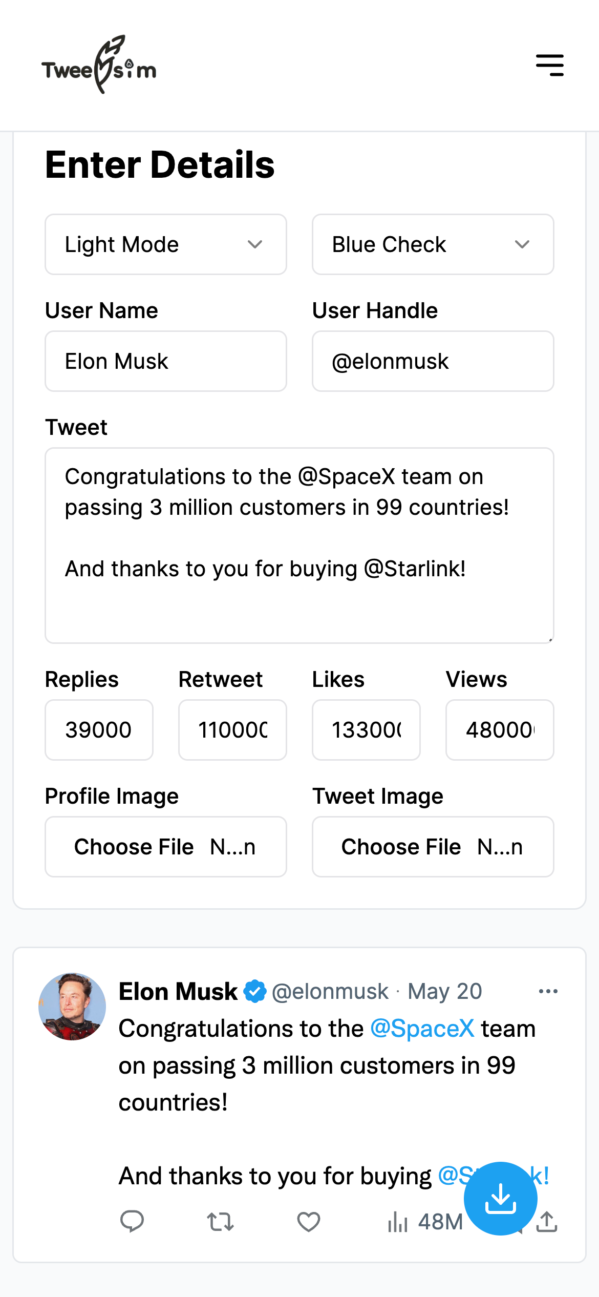 Tweetsim - 数秒で現実的な偽のツイートとスクリーンショットを作成してください!メディア6