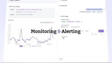 一个 Slack 工作区的屏幕截图，用于定制警报，监控度量和事件。