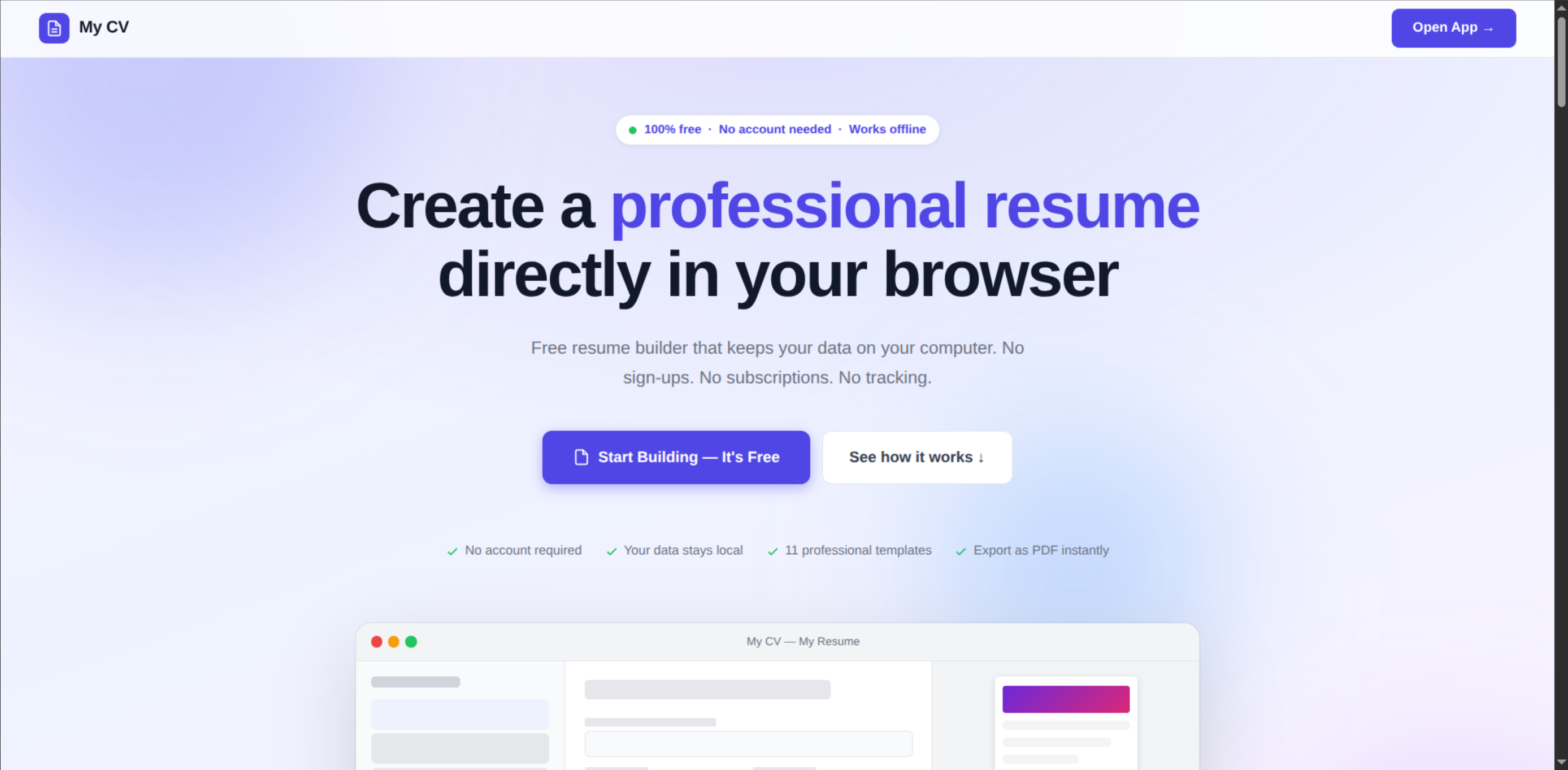 Free and Private Resume Builder - Screenshot 3 showing product features and functionality