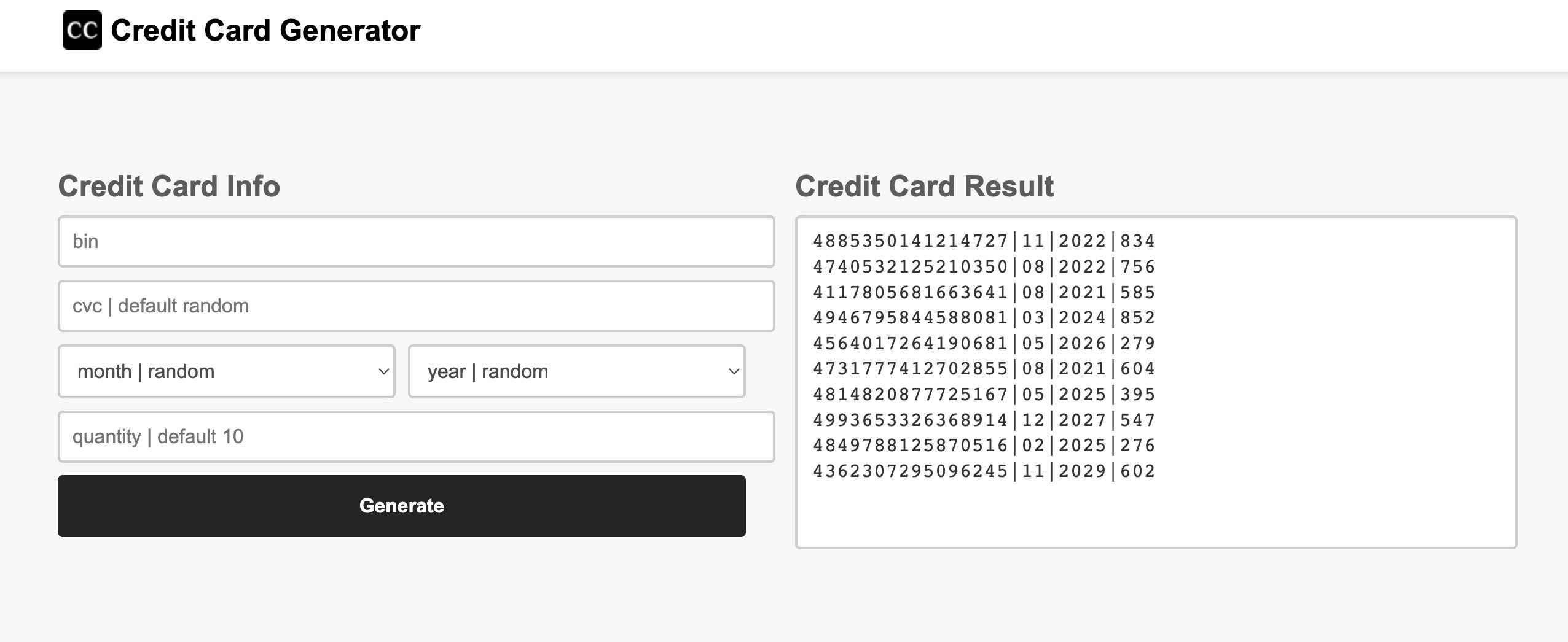 credit card generator