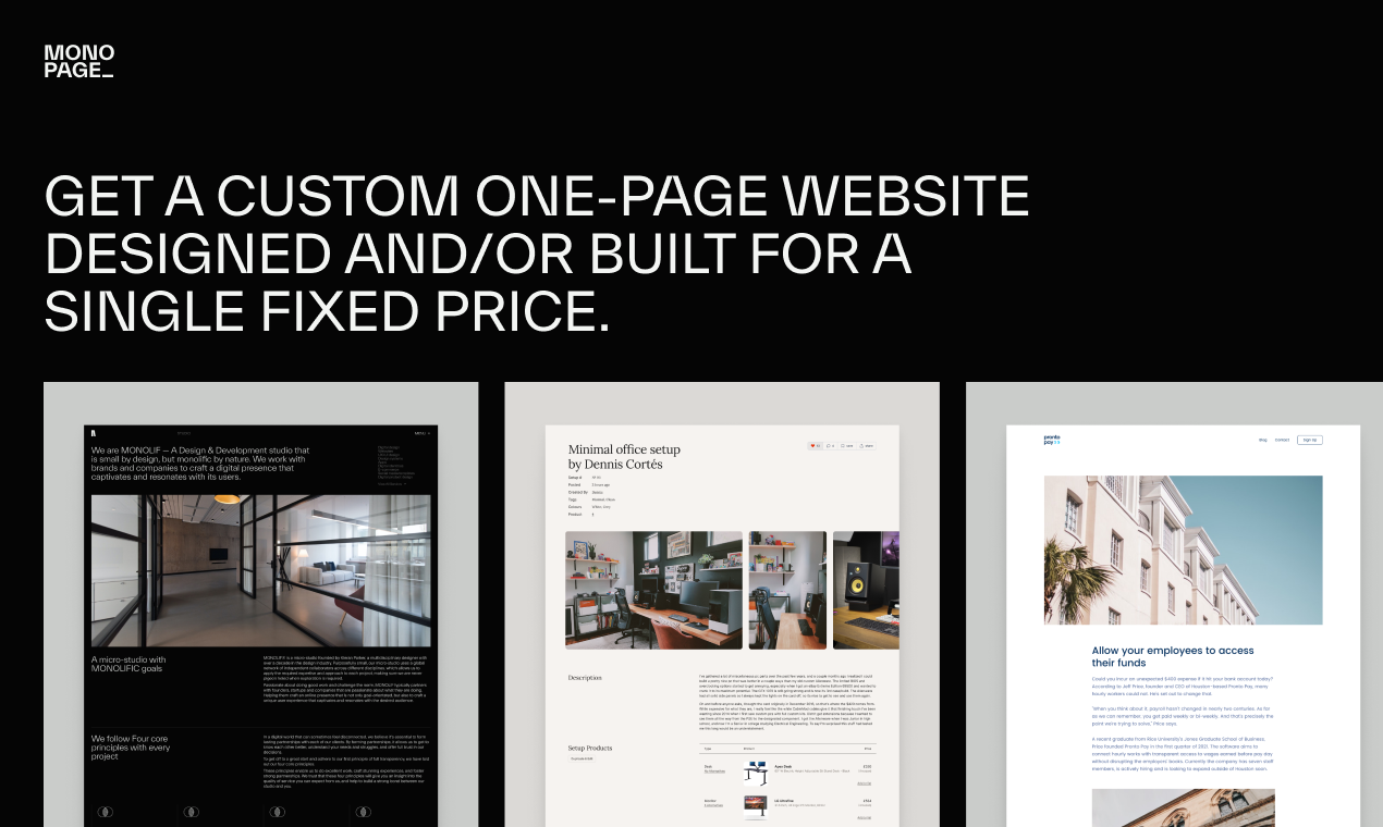 startuptile MONOPAGE-Custom websites designed & built for a single fixed price