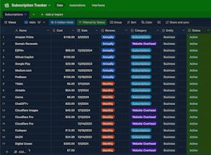 Airtable Subscription Tracker gallery image