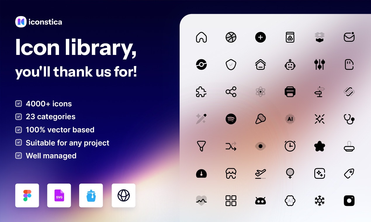 Média Iconstica - bibliothèque d'icônes - 4000 icônes en 6 styles - Freemium 1