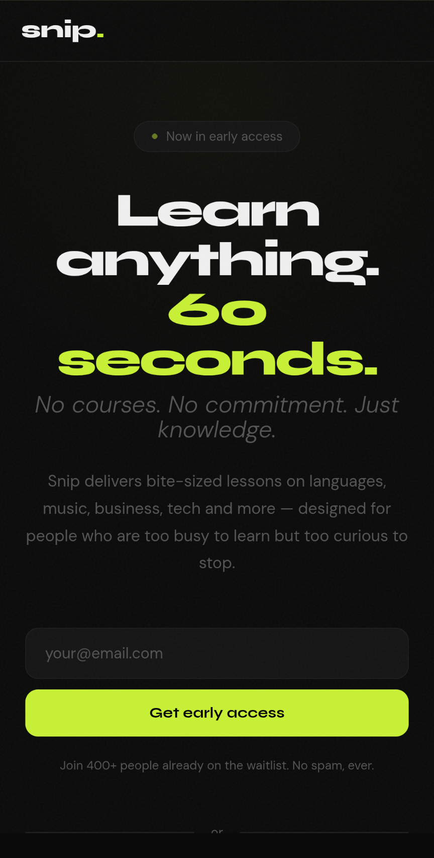 Snip - Learn Anything in 60 Seconds - Screenshot 2 showing product features and functionality