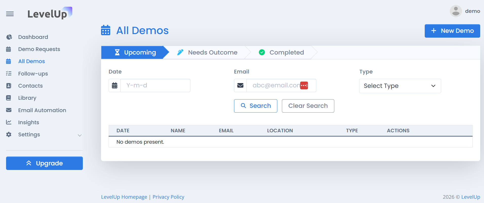 Levelup Demo - Screenshot 2 showing product features and functionality