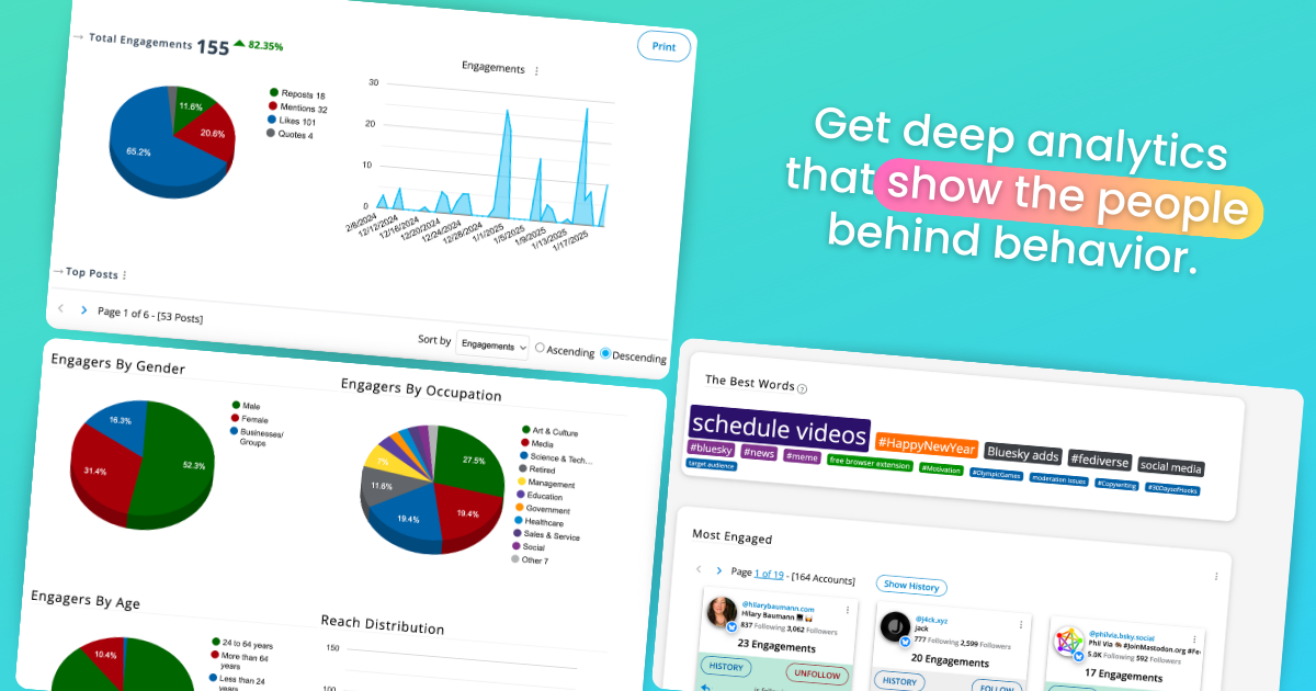 Bluesky Analytics, Search & Growth Tools - Find accounts, track growth, sort followers & schedule posts media 3