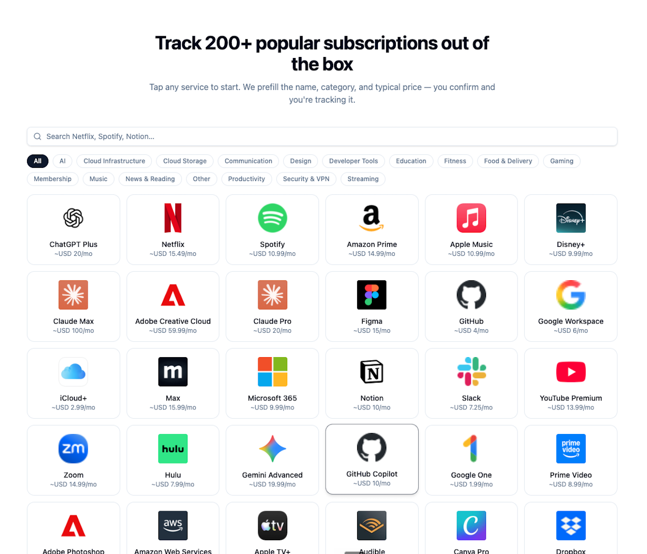 SubscriptionKeeper  gallery image