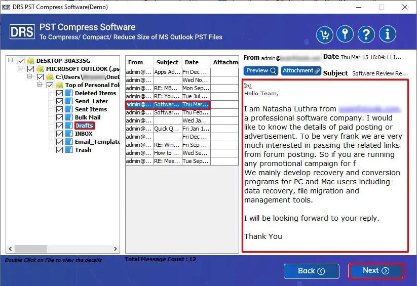 DRS Softech PST Compress Tool - Kompress Outlook PST -Dateien sicher - kein Datenverlust Medien 2