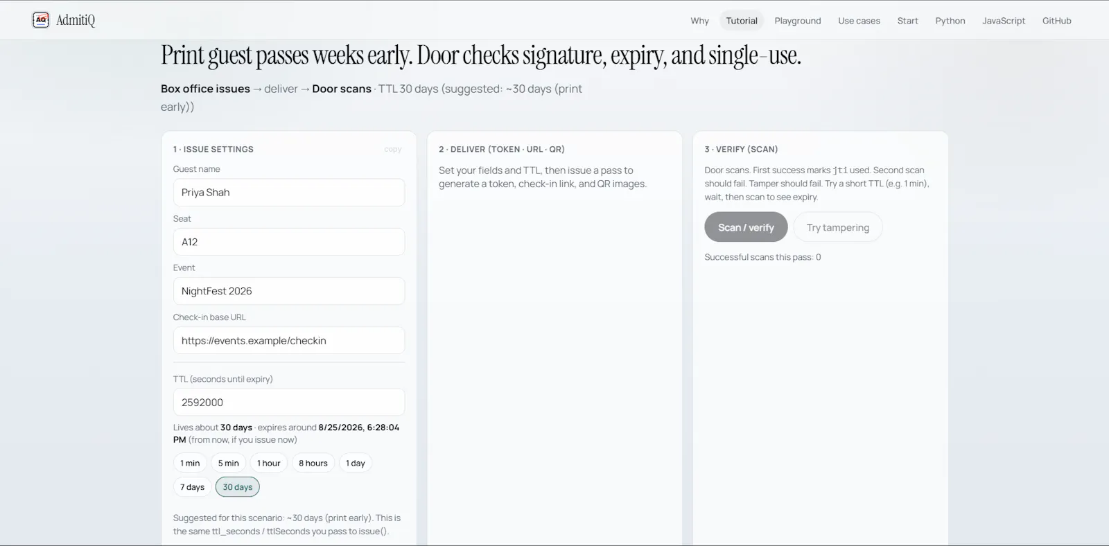 AdmitiQ - signed, expiring tokens screenshot 2