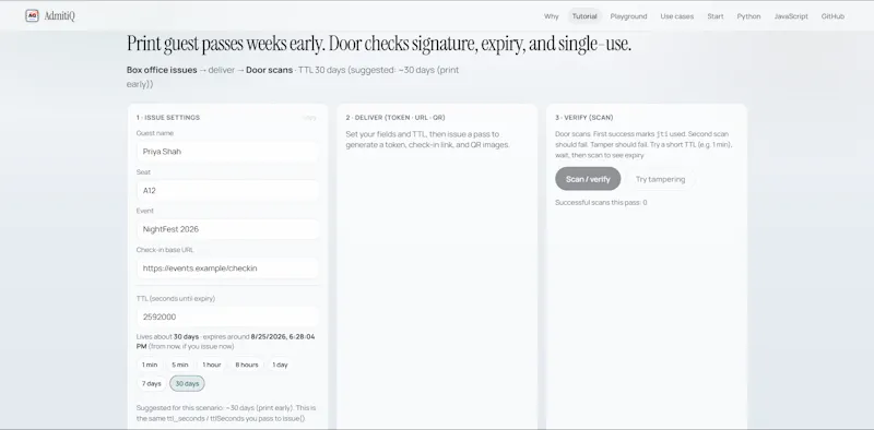 AdmitiQ - signed, expiring tokens screenshot 2