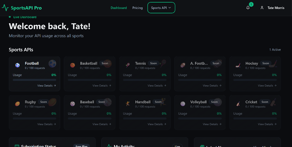 SportsAPIPro - Main product screenshot demonstrating key features and user interface