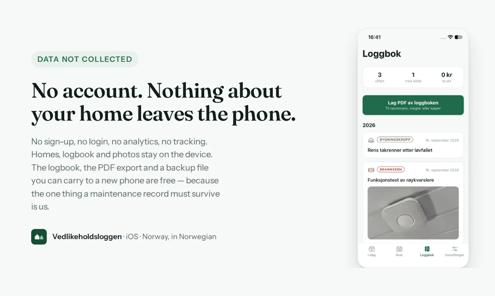 Vedlikeholdsloggen screenshot 3
