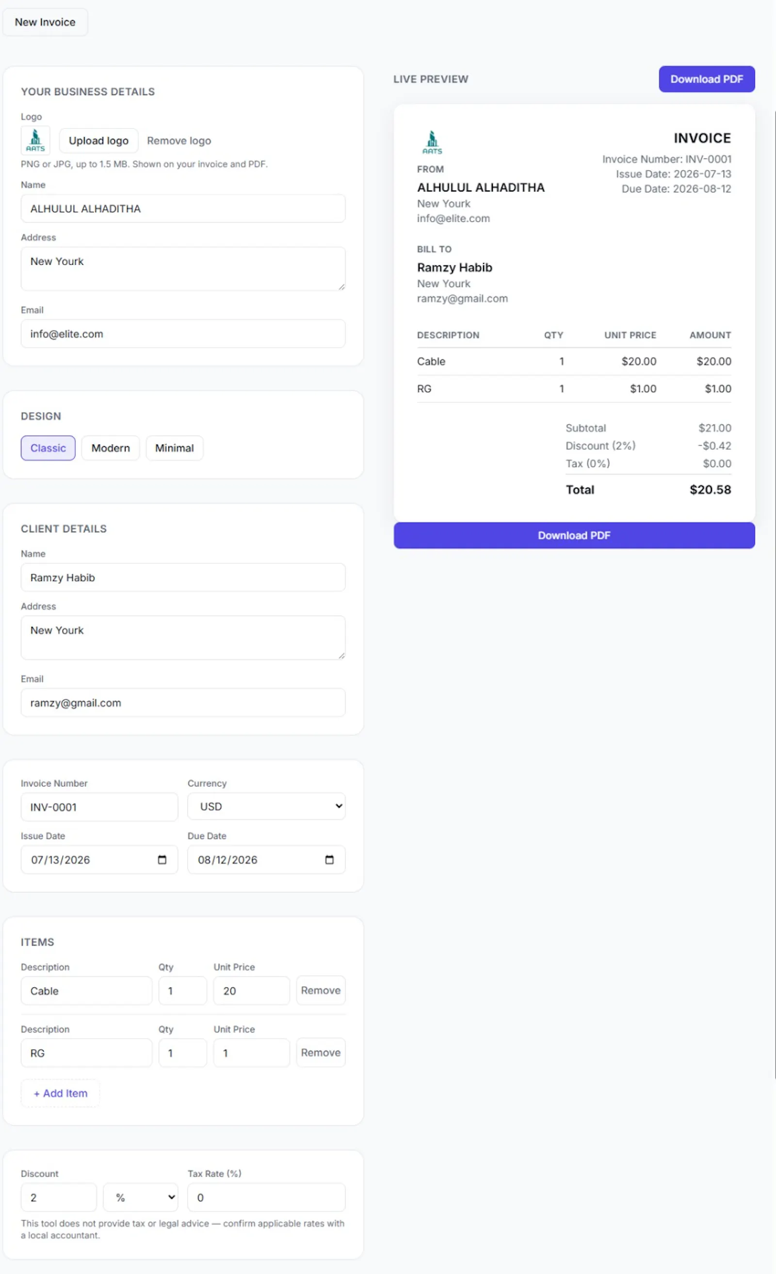 Invoice Generator screenshot 1