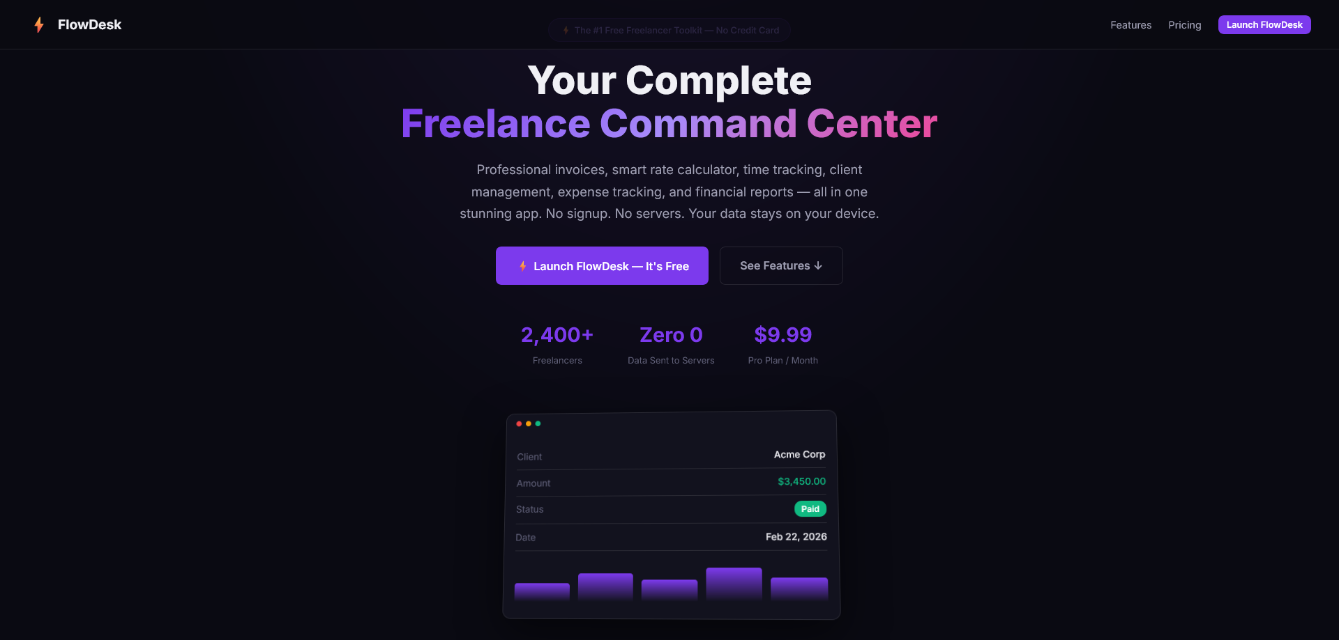FlowDesk  - Main product screenshot demonstrating key features and user interface