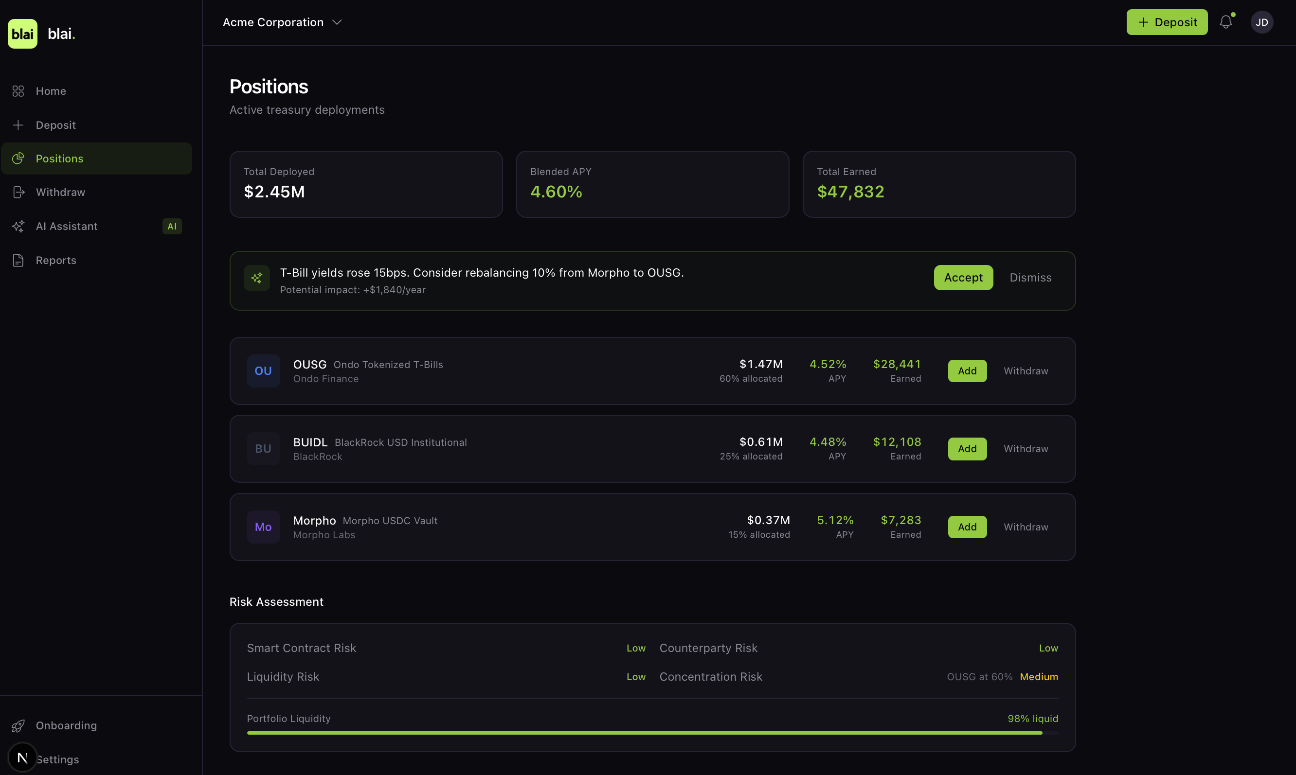 blai yield - Screenshot 2 showing product features and functionality