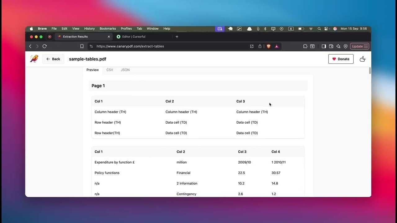 CanaryPDF: Free In-Browser PDF Editor and Table Extractor