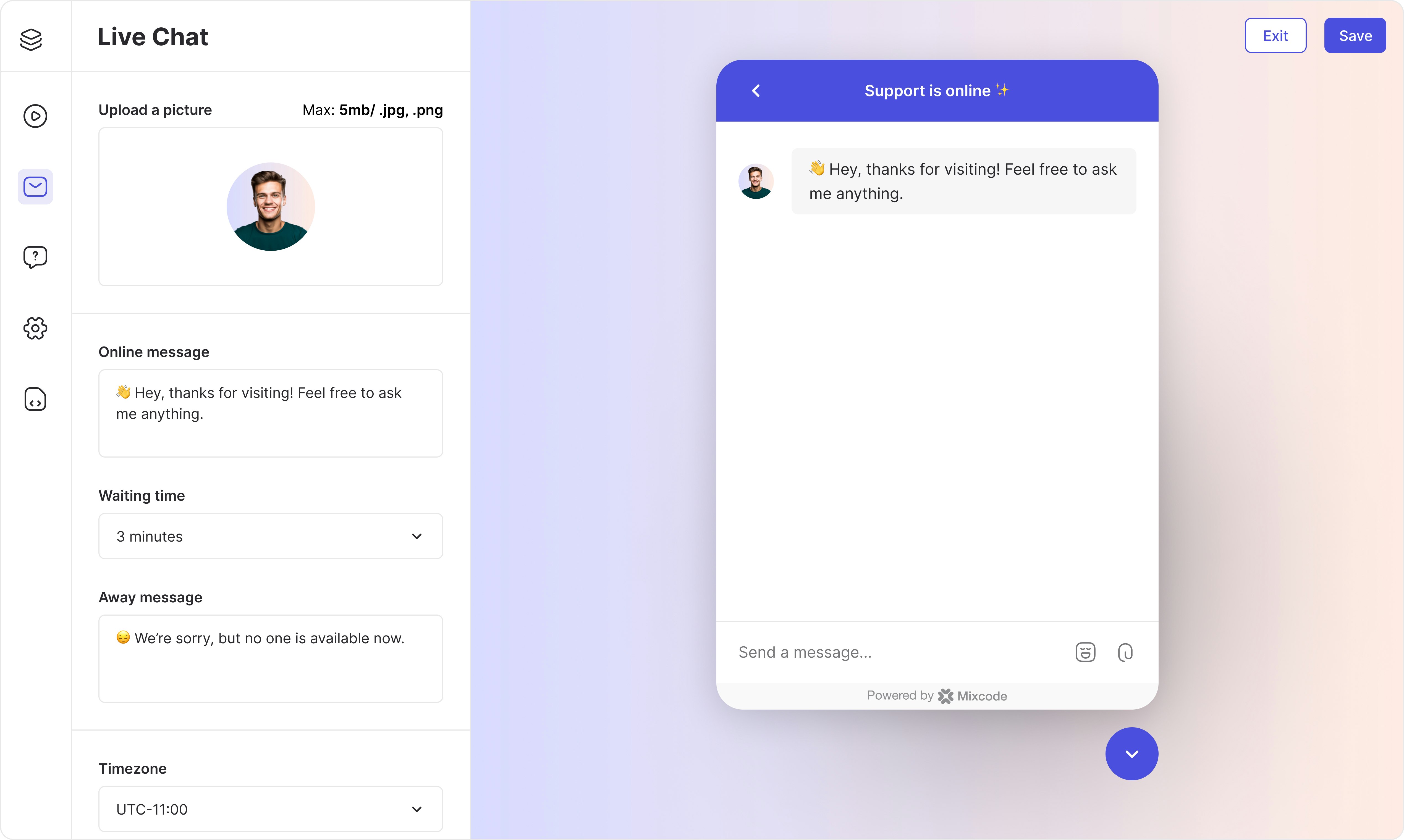 Mixcode.io - Video, widget Center di chat live e assistenza gratuiti per i siti Web media 3