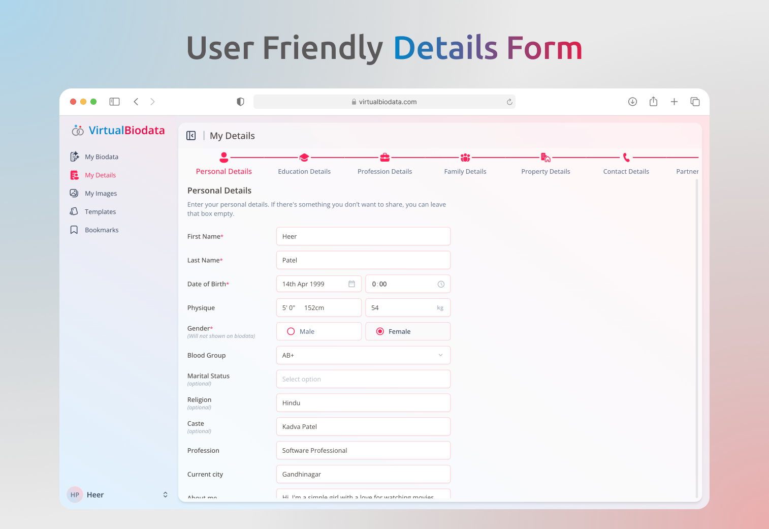 VirtualBiodata - Screenshot 2 showing product features and functionality