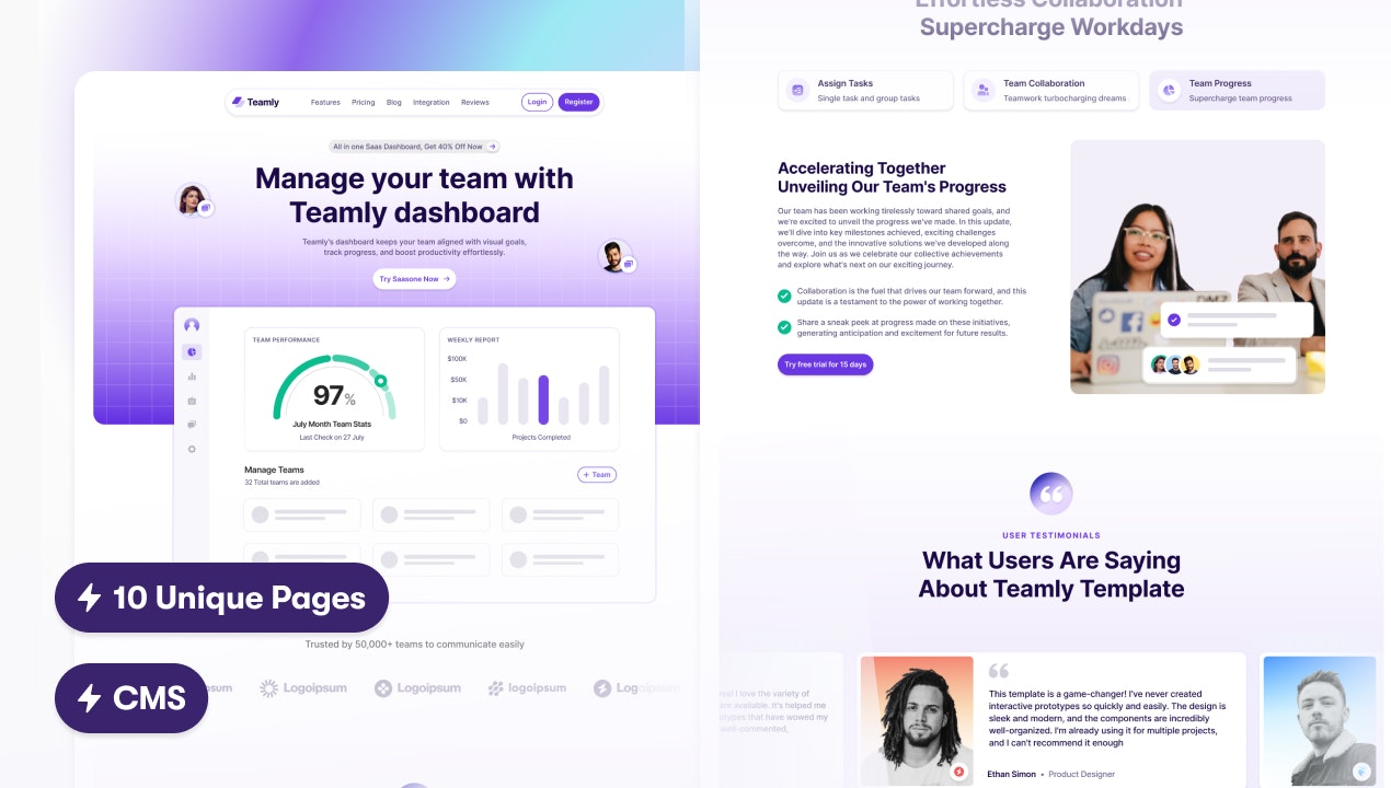 Teamly - шаблон SaaS Figma и Framer SaaS медиа 1