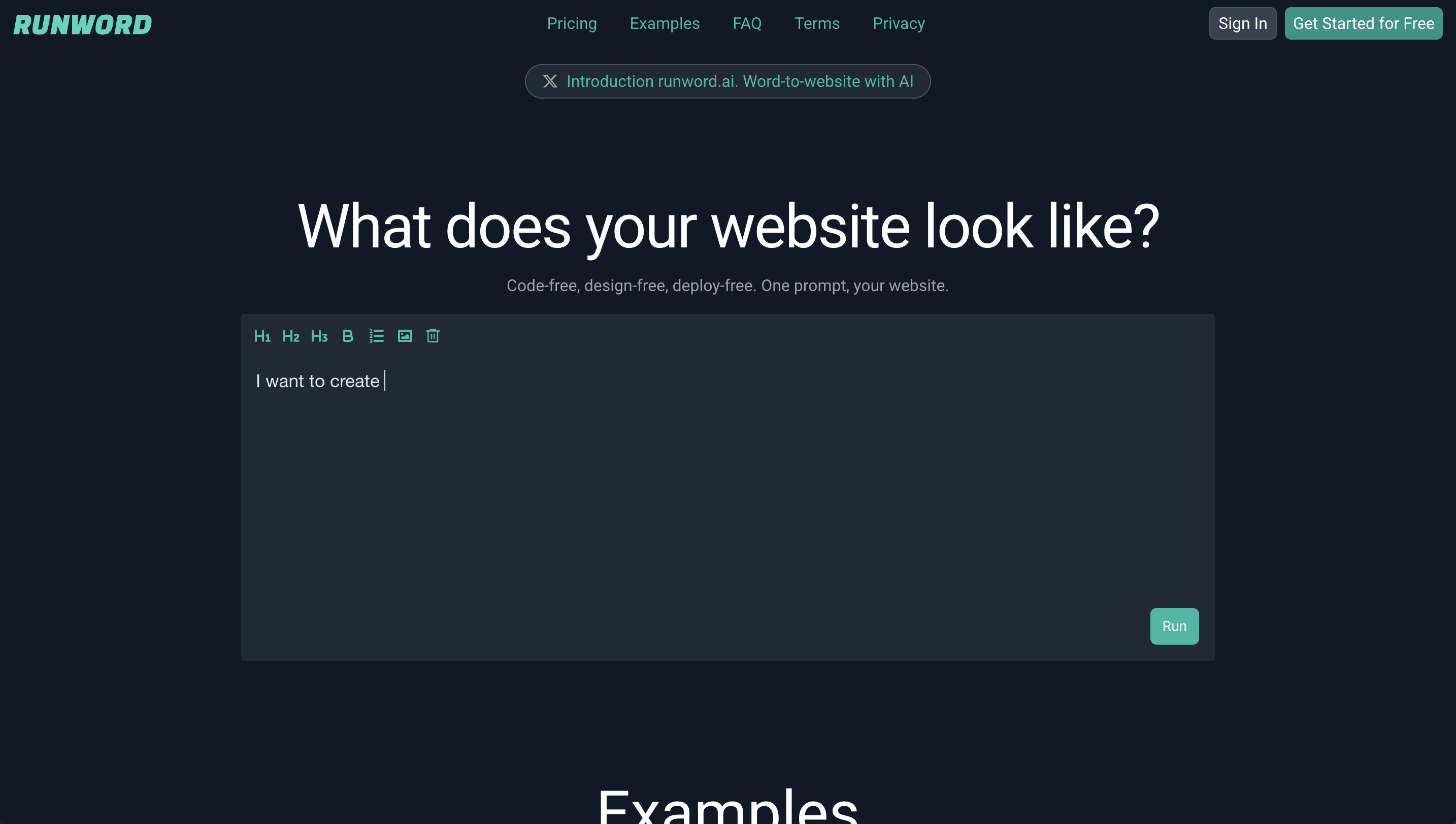 runword.ai - Sin código, sin diseño, implementable. Un mensaje, su sitio web media 2