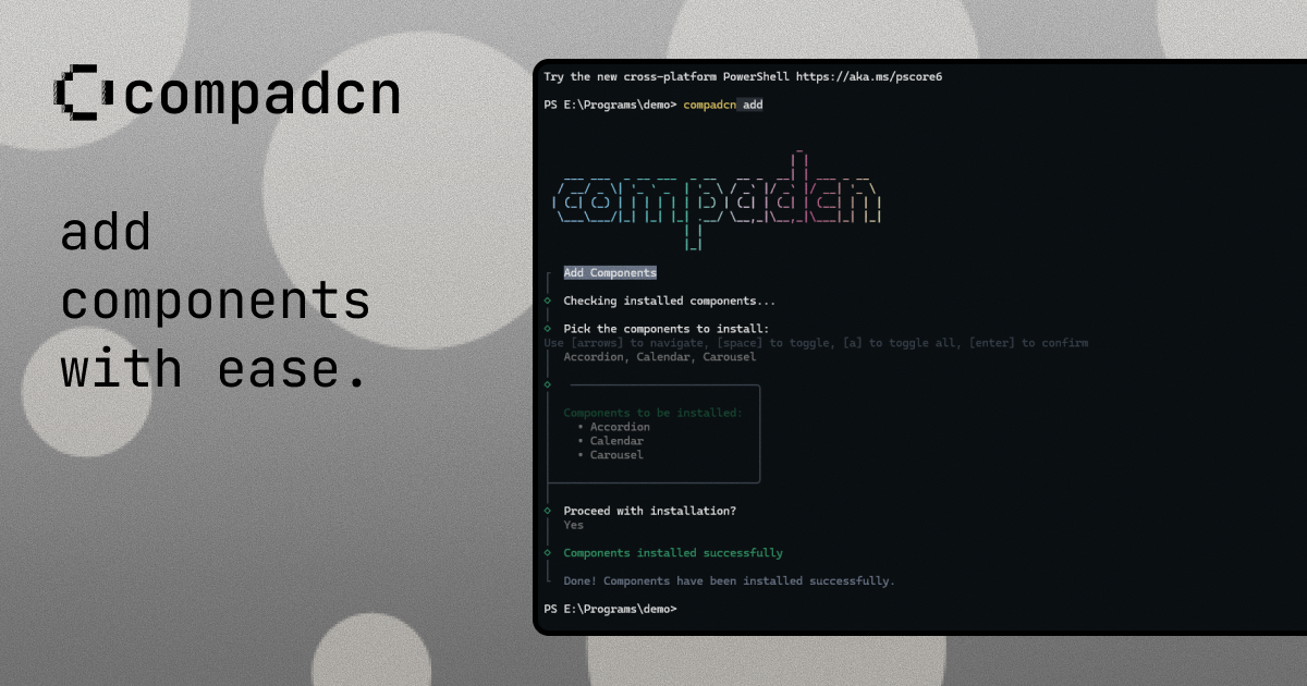 Compadcn - Güçlü CLI ile Shadcn kurulumunu hızlandırın medya 3
