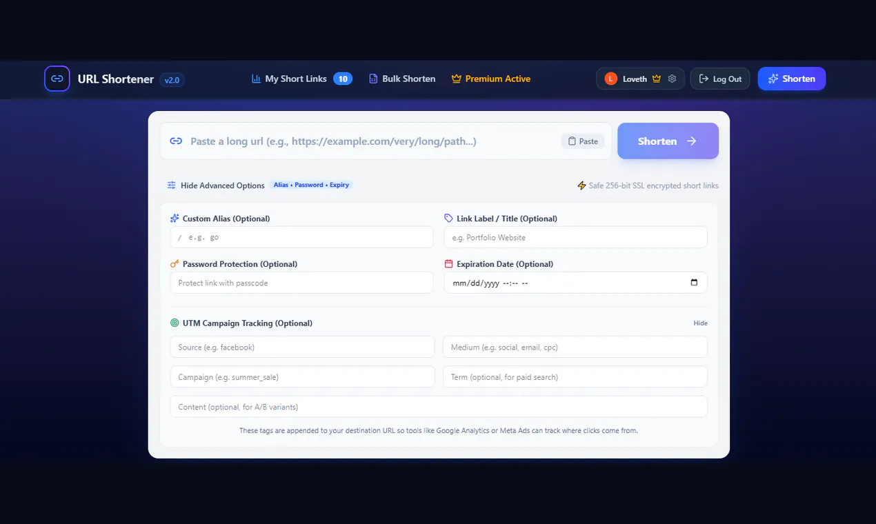 "URL Shortener" screenshot