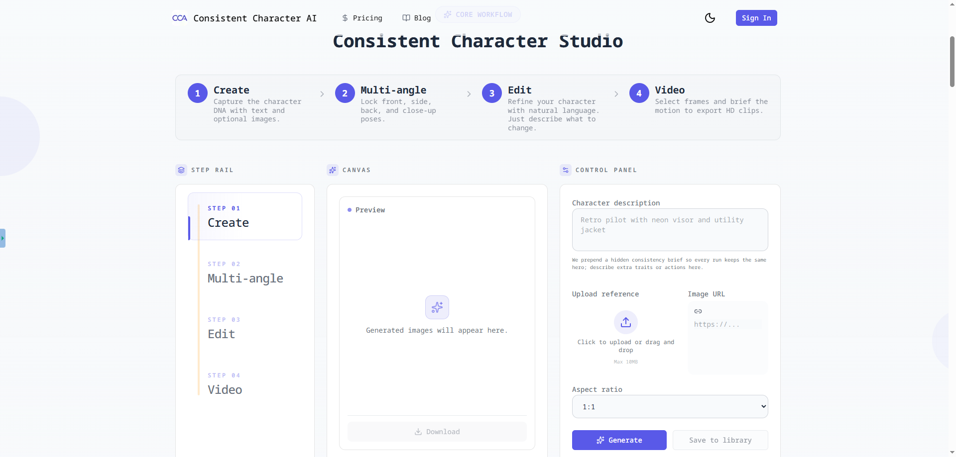 Consistent Character - Screenshot 2 showing product features and functionality