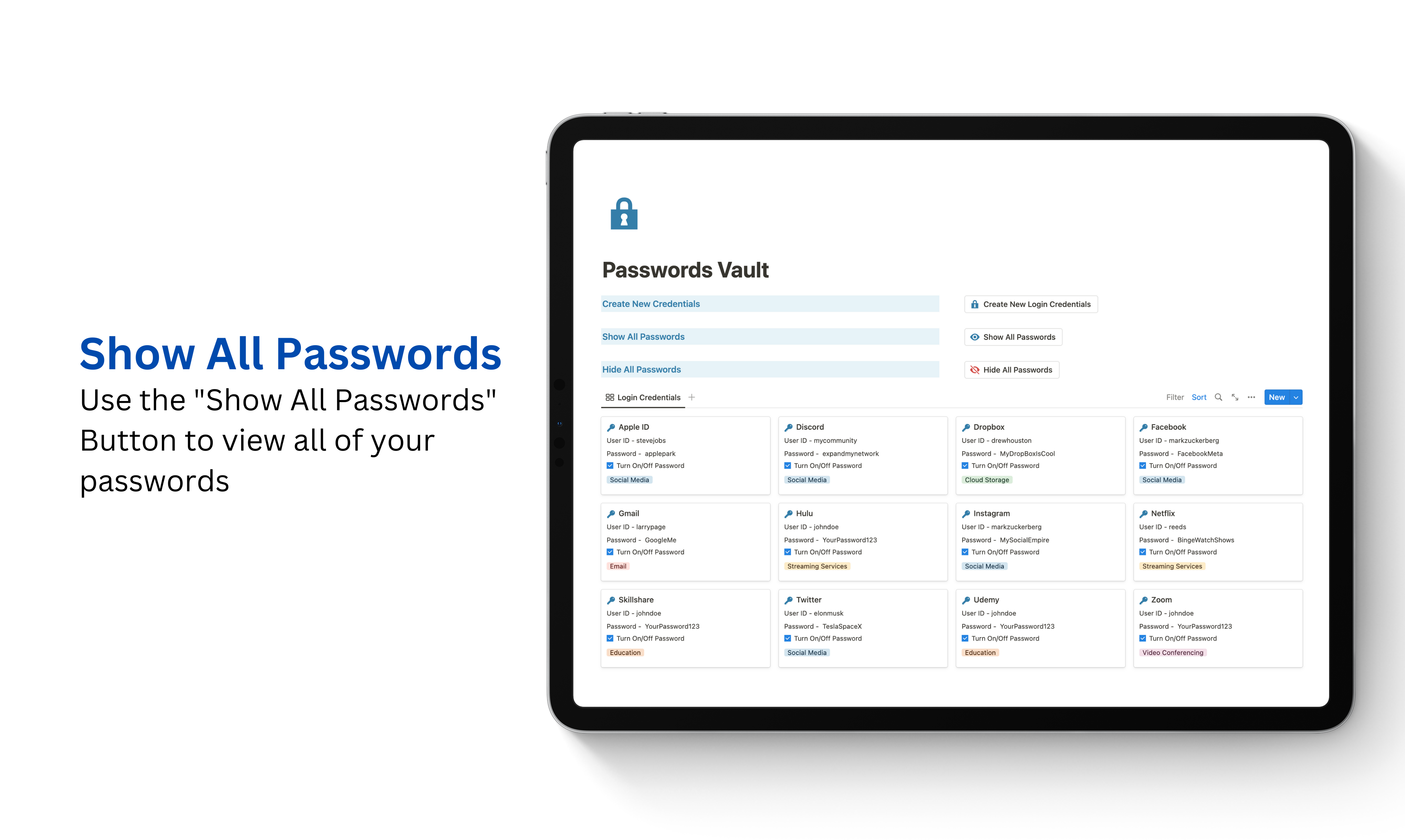 Media Mật khẩu Vault - Lưu trữ tất cả ID người dùng, email và mật khẩu của bạn trong khái niệm 2