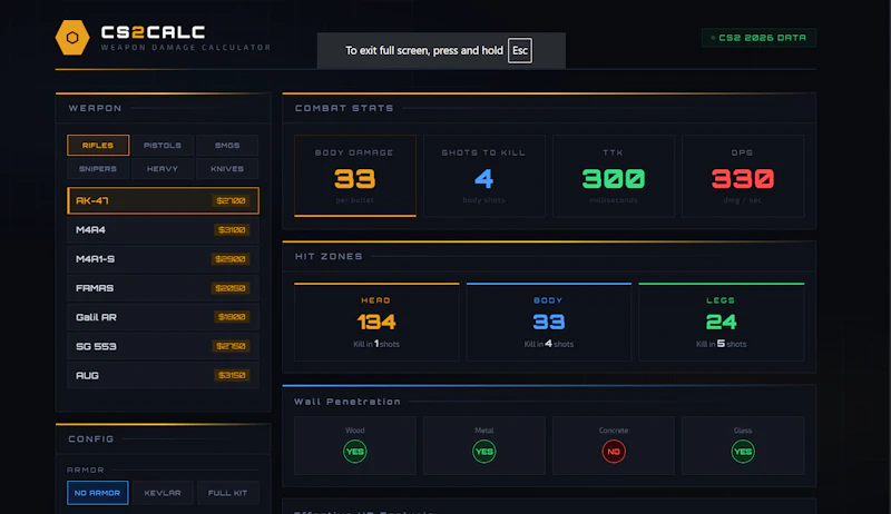 CS2 Weapon Damage Calculator screenshot 1