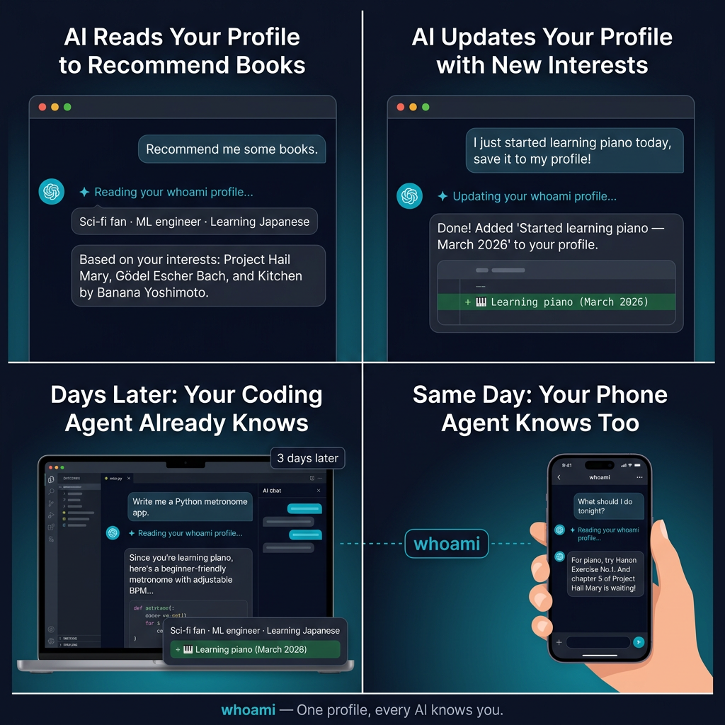 whoami for AI Agents - Screenshot 2 showing product features and functionality
