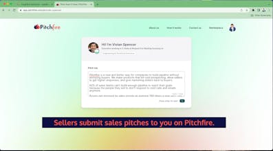 Pitchfire 移动应用程序屏幕截图展示了用户友好的界面和 B2B 交易的收入增长。