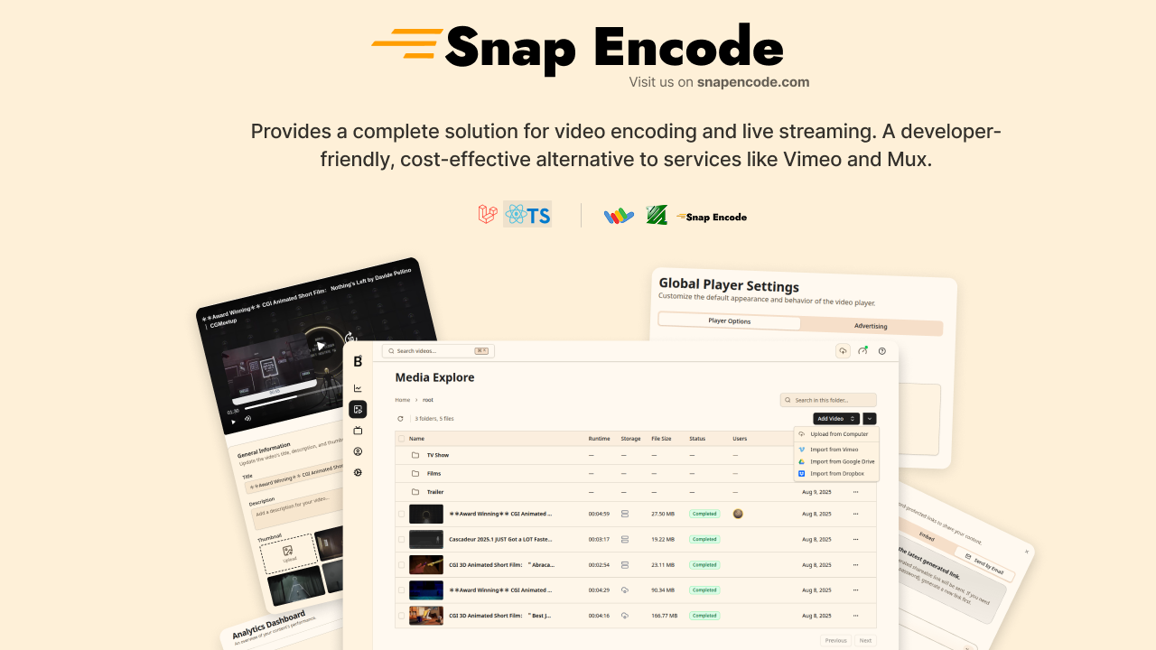 Média Snapencode - Plate-forme vidéo auto-hébergée, transcription de l'IA, flux en direct 1