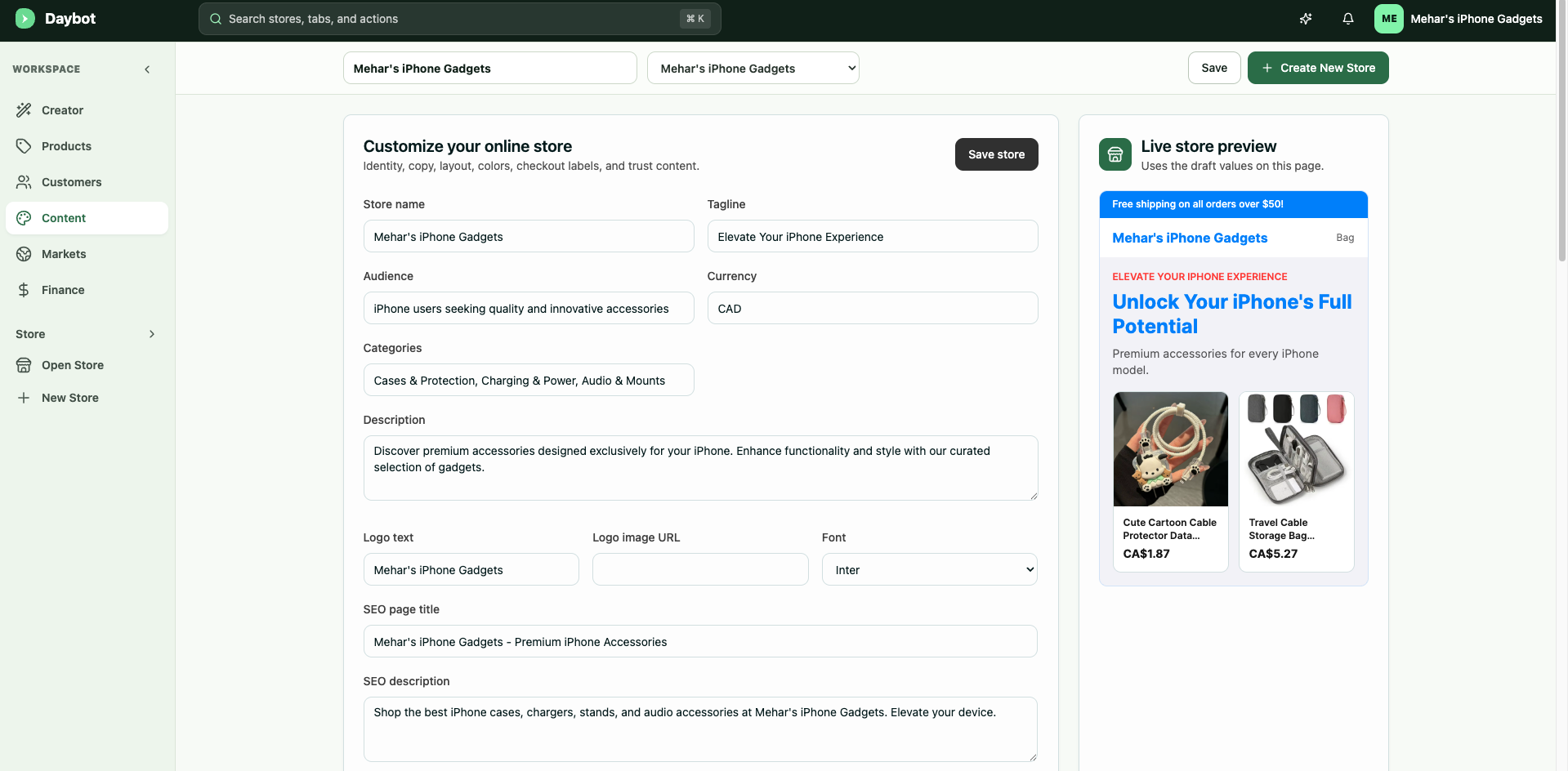 Daybot Storebuilder gallery image