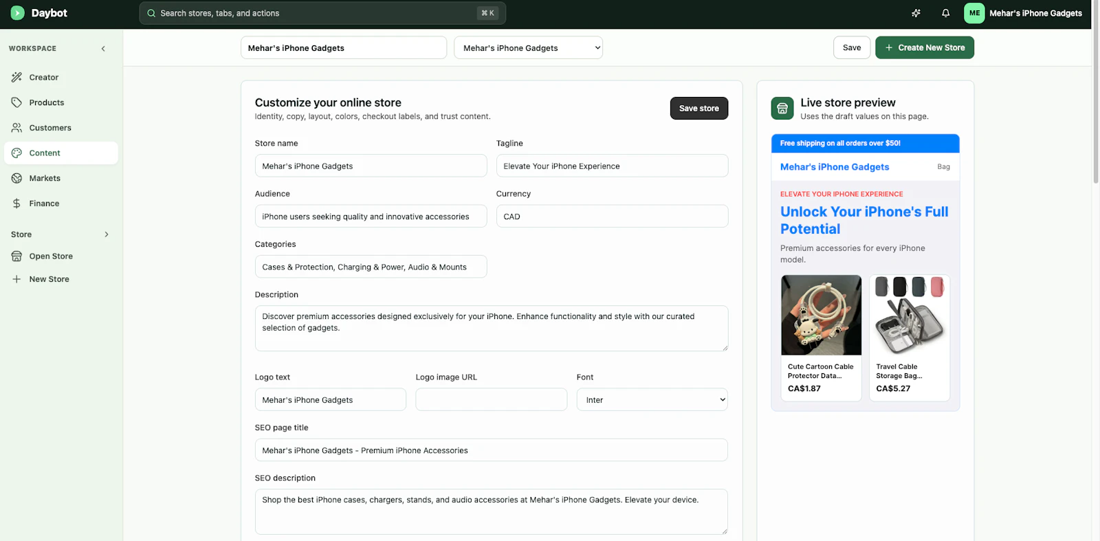 Daybot Storebuilder screenshot 6