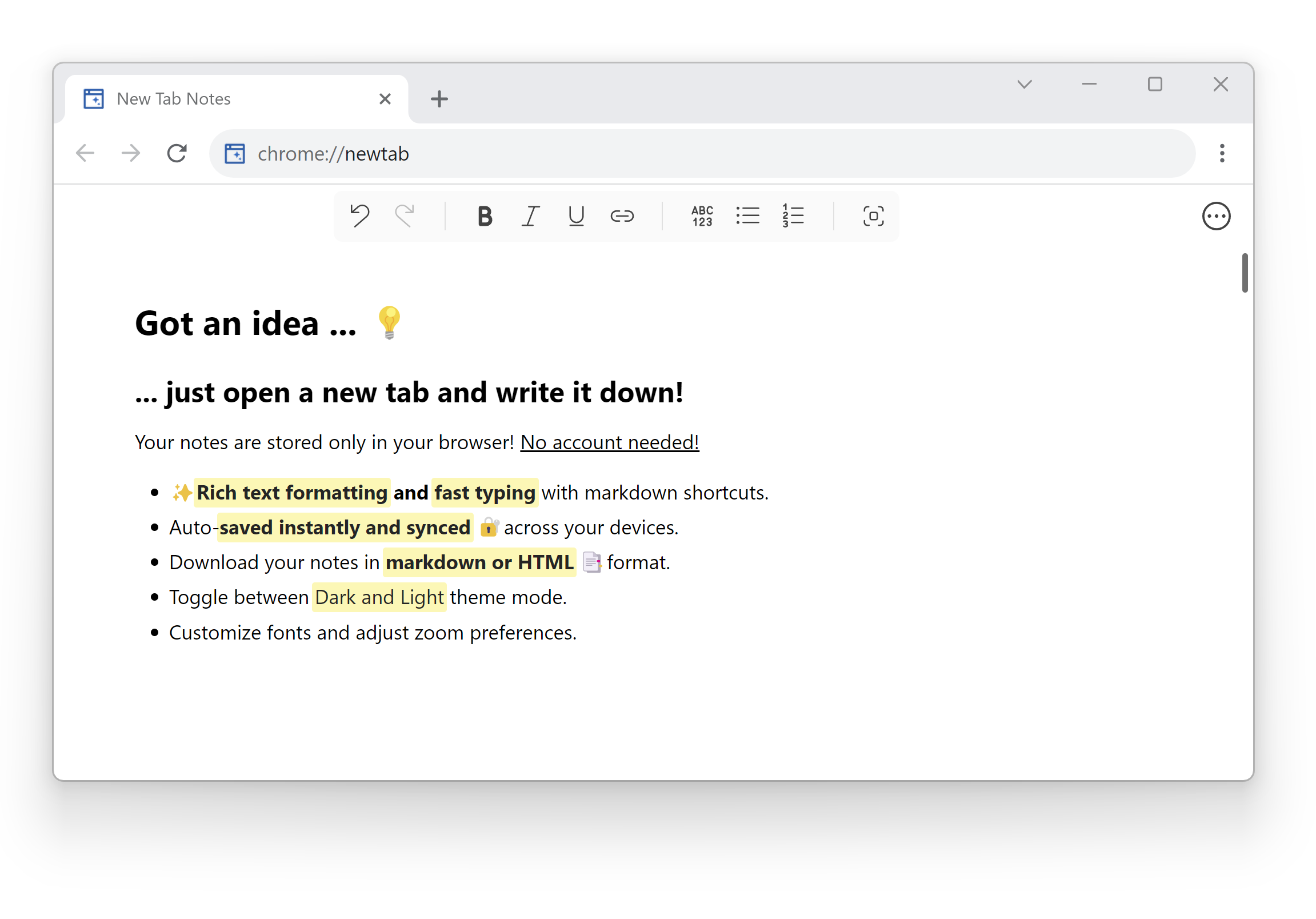 New Tab Notes