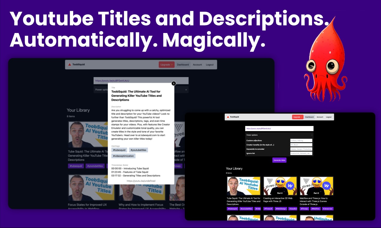 ToobSquid.ai - AI Youtube titles and descriptions, automatically, magically media 2