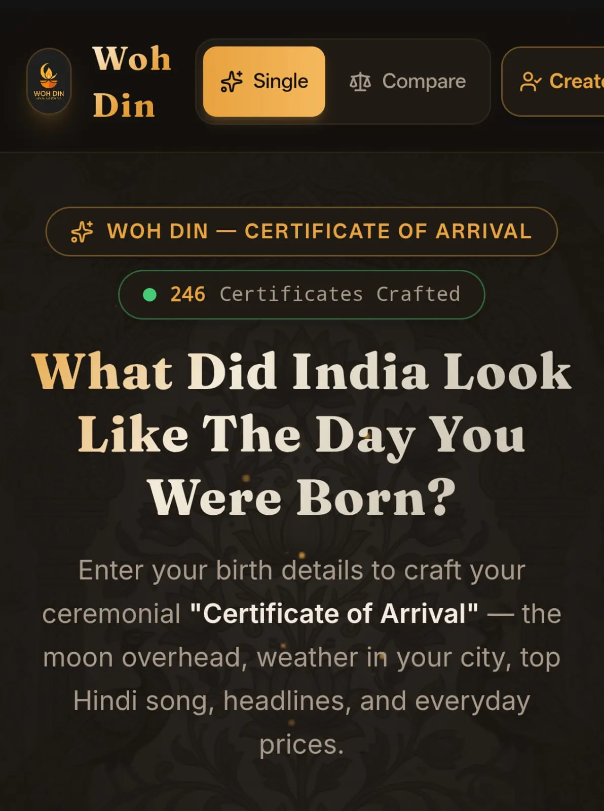 Woh Din — Certificate of Arrival
