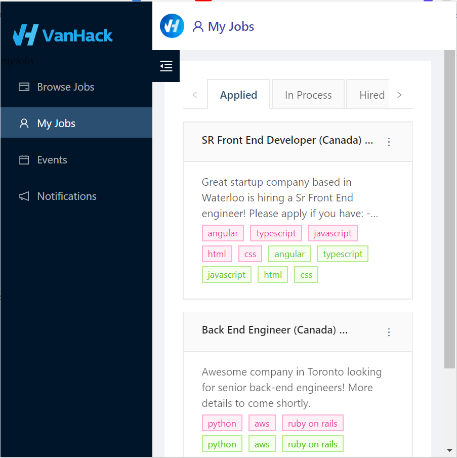 Vanhackathon - VanHack Chrome Extension