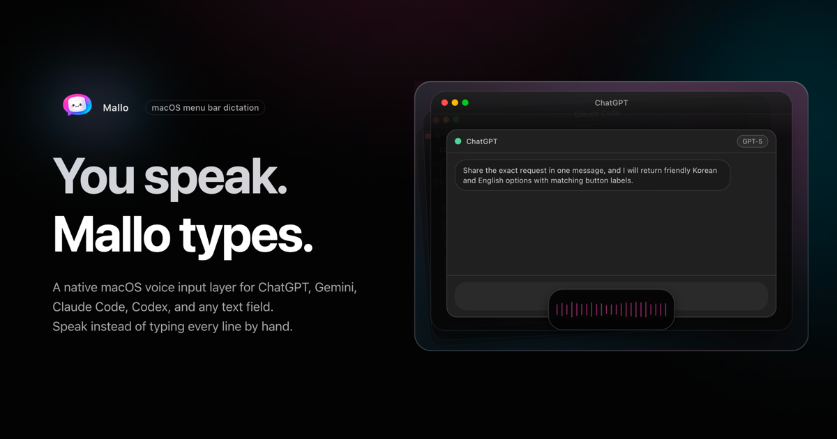 Mallo — Speak. It types at your cursor. gallery image
