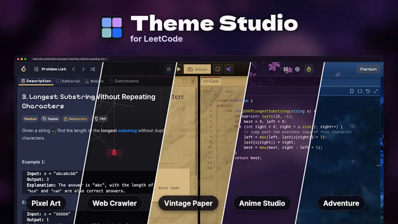 Theme Studio for Leetcode screenshot 1 (video preview)